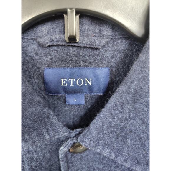 ETON - Navy - Mens Flannel Overshirt - Cotton & Wool Cashmere Large - Picture 3 of 7